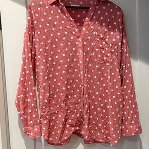 J. Jill Pink and White Polka Dot Button-Down Shirt